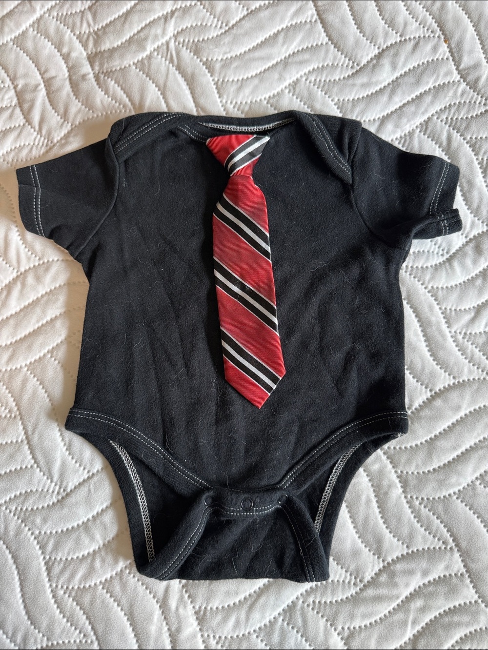 Black Tie-Style Baby One-Piece Bodysuit (tie is attached)